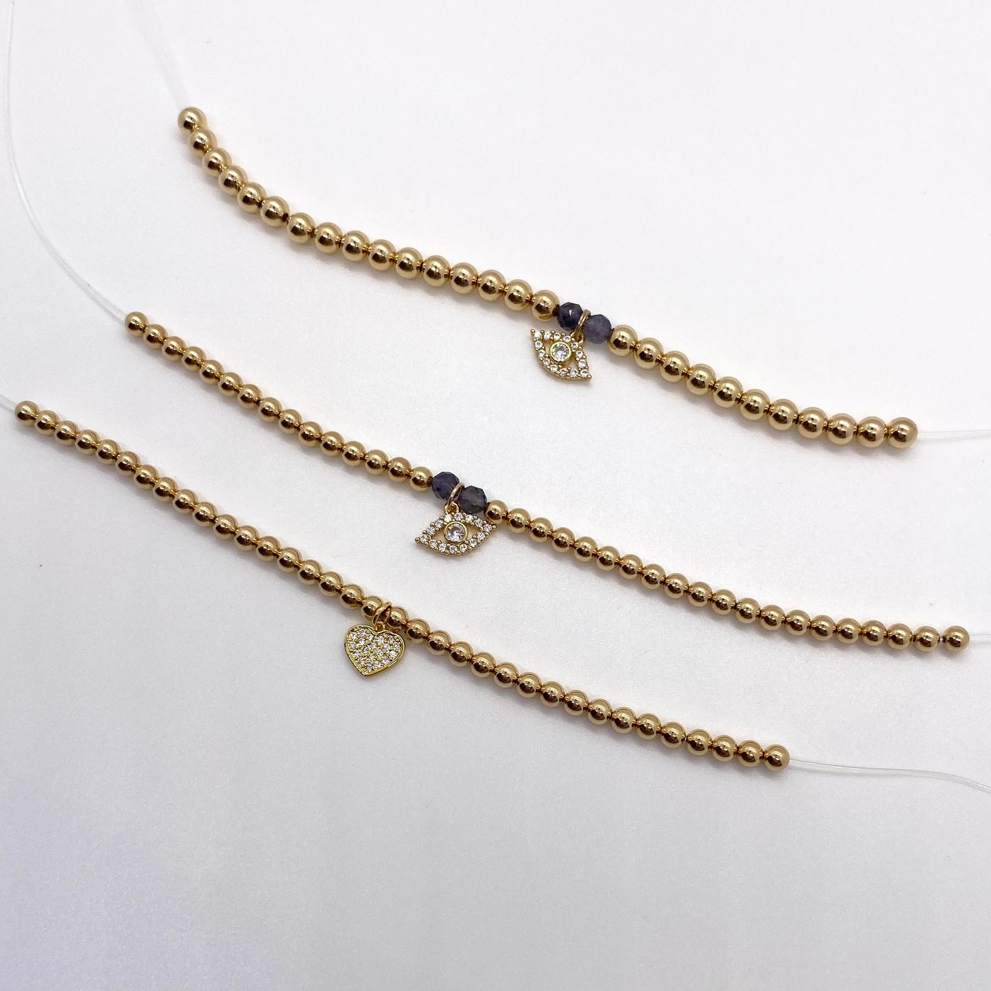 Gold Charm Bracelet - Heart CZ Charm